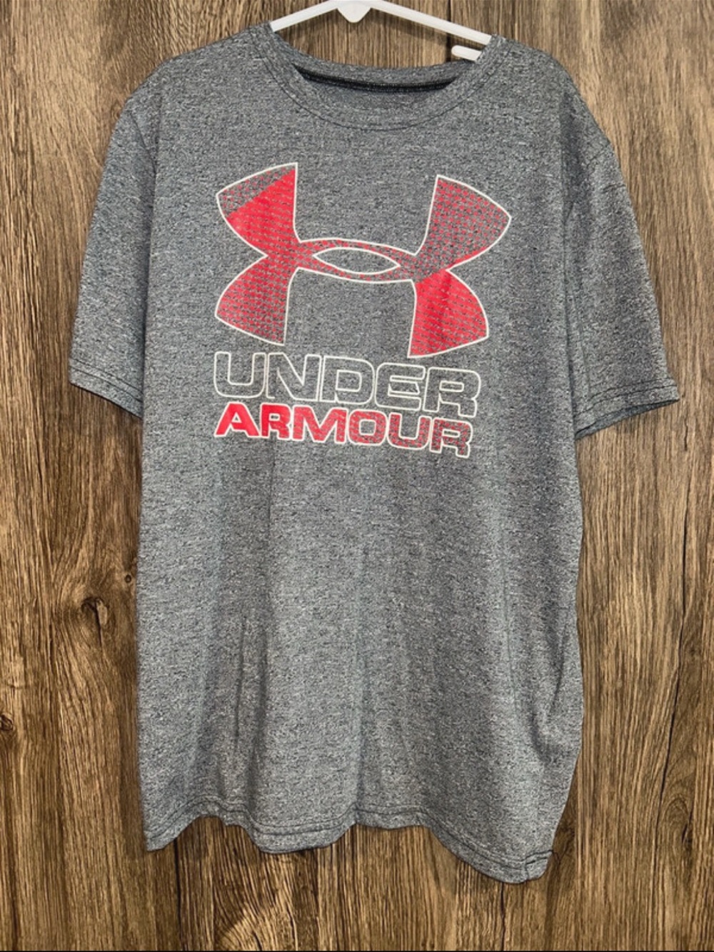 Under Armour Gray Heather Tee with Red Logo - Kids Short Sleeve